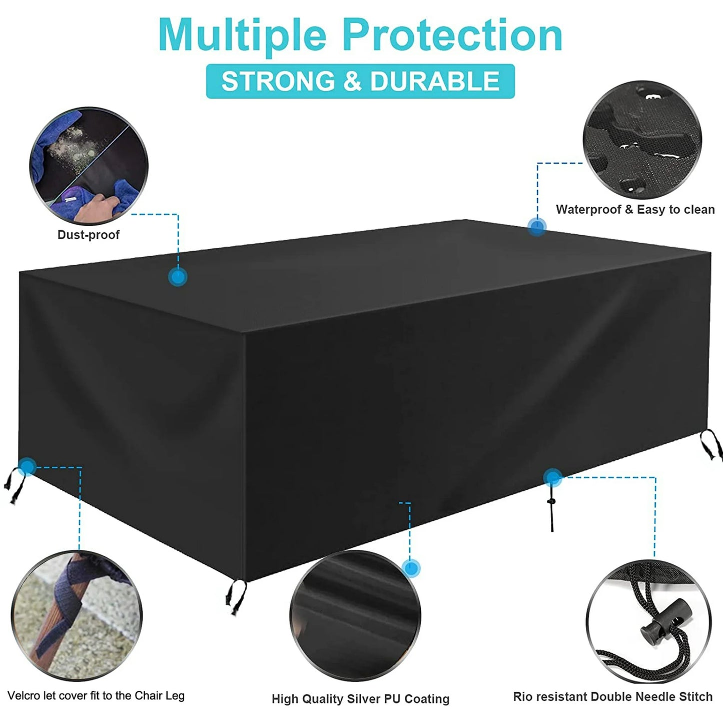 Patio Furniture Cover Waterproof, Outdoor Furniture Cover for Winter, Dinosam Durable Outdoor Furniture Cover with 4 Windproof Buckles,Black Patio Table Cover Fits