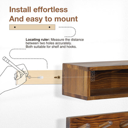 Coat Rack Wall Mount with Shelf, Domaci Entryway Floating Shelf with 6 Hooks, Wood Coat Hangers for Entryway, Living Room, Bedroom, Brown