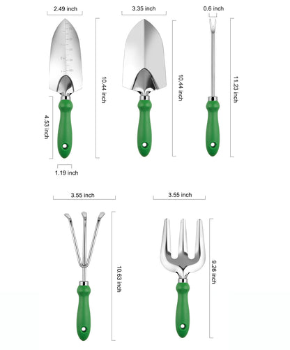 Garden Tool Set,5 Packs Gardening Yard Tools Kit Supplies for Women Men with Hand Rake,Hand Weeder,Hand Fork,Transplanter Trowel,Hand Trowel,Durable and Delicate Garden Gift