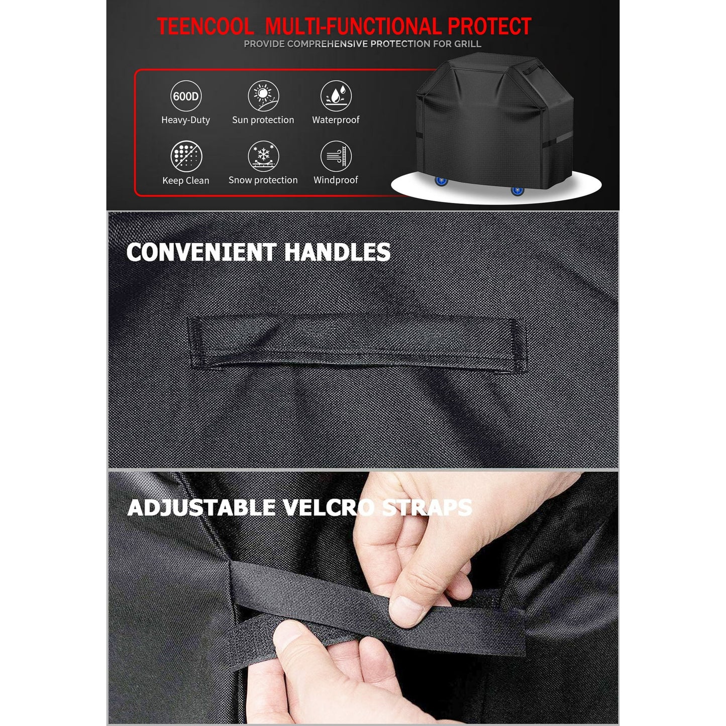 Grill Cover for Outdoor Grill,600D Heavy Duty Waterproof Oxford Fabric BBQ Cover,52" Gas Grill Covers for Outside with Adjustable Drawstring & Strip,2 Handles,Storage Bag,Windproof, UV Protection