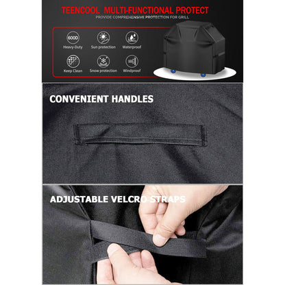 Grill Cover for Outdoor Grill,600D Heavy Duty Waterproof Oxford Fabric BBQ Cover,52" Gas Grill Covers for Outside with Adjustable Drawstring & Strip,2 Handles,Storage Bag,Windproof, UV Protection