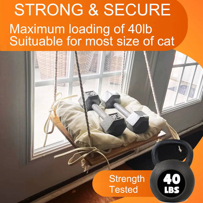 Cat Hammock, Handwoven Hanging Cat Bed, Boho Cat Swing with Cushion for Indoor Outdoor Home Decor Hang on Wall Cat Hammock Bed for Sleeping, Playing, Climbing and Lounging