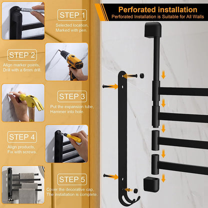 Swivel Towel Rack for Bathroom Towel Holder for Bathroom Wall Mounted Towel Bar with 4-Arm Towel Hanger, Dinosam Rustproof Bathroom Towel Rack 180° Rotation,13 Inch Bathroom Towel Bar