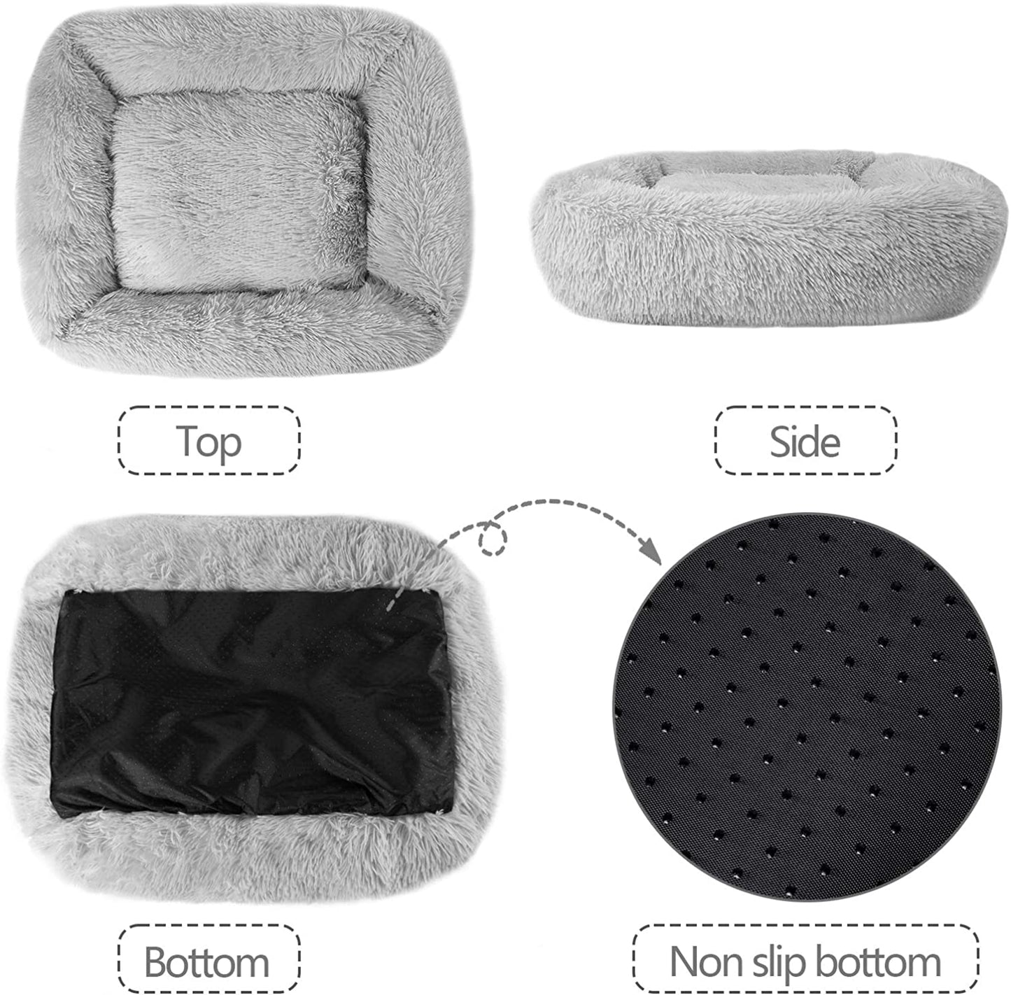 Pet Bed Cat Bed for Indoor Cats Dogs Bed,Dinosam Soft Long Plush Cushion Washable Dog Bed for Small Dogs,Self-Warming Square Cat Bed Anti-Slip Bottom Cushion (22 x 18 x 8 inch, Gray)