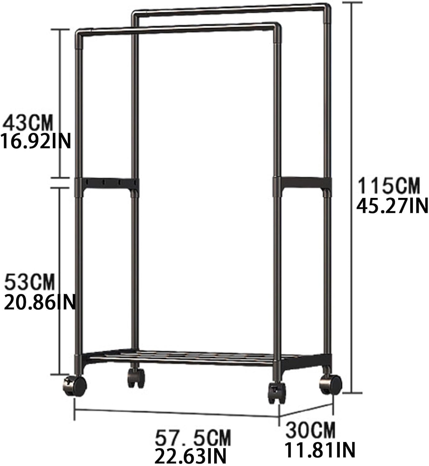 Double Rail Clothes Rack, Domaci Coat and Shoe Rack Entryway Hall Tree, Heavy Duty Clothes Drying Rack, Metal Double Rod Clothing Garment Rack Coat Rail Black
