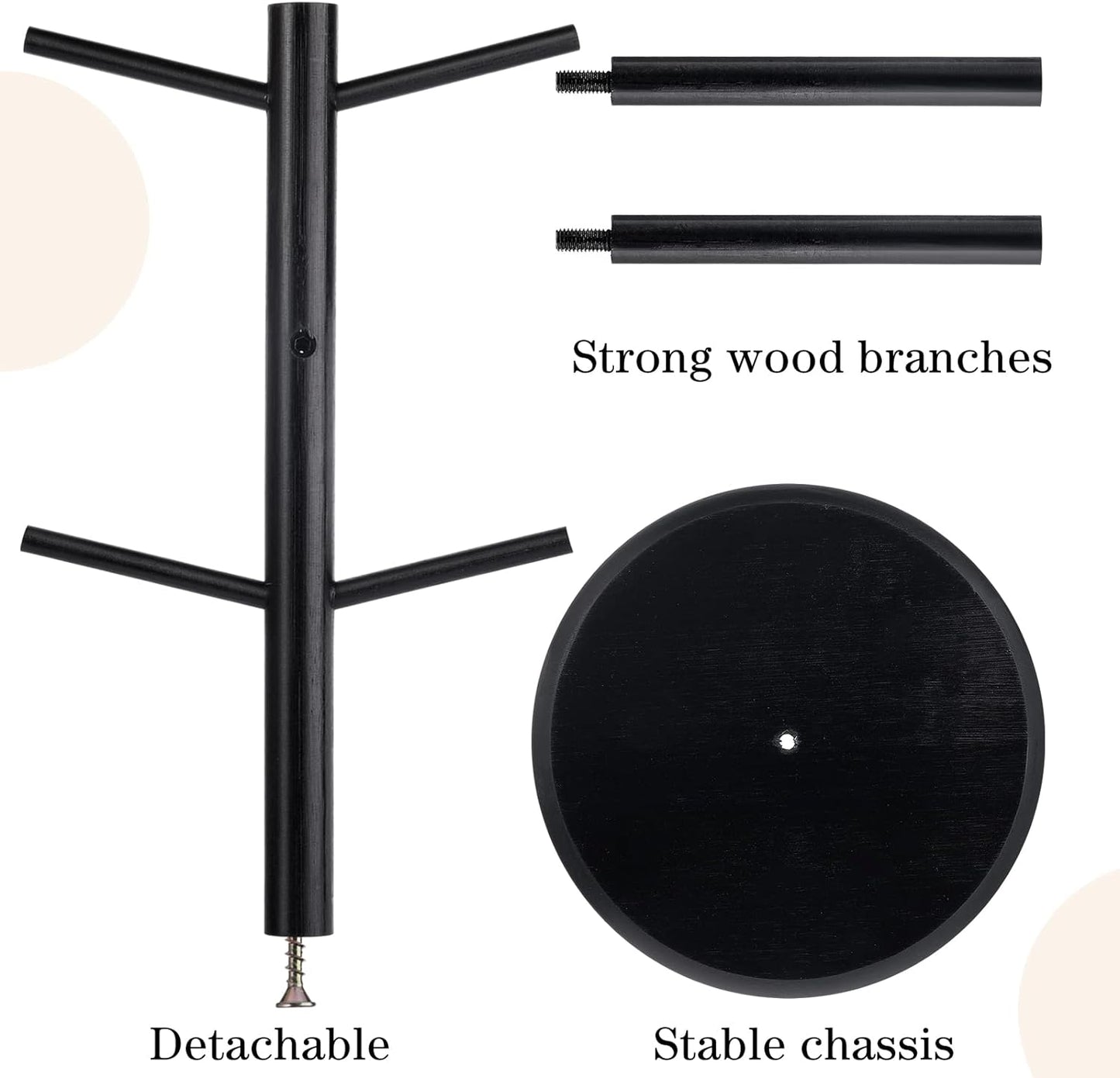 14 Inch Coffee Mug Tree Mug Holder Tree Coffee Mug Rack Cup Holder for Counter with 6 Hooks Removable Mug Stands (Black)