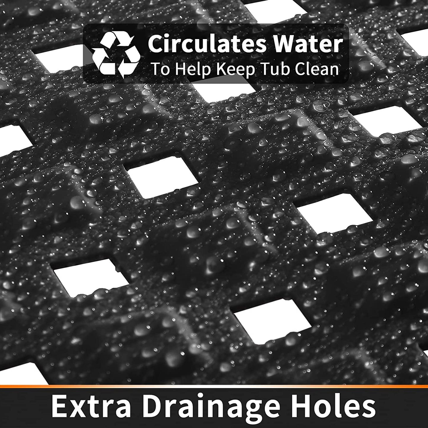 Bath Tub Mat Bath Mat for Tub Shower Mat Dinosam Bathtub Mat Non Slip 16 x 35 Extra Long Rubber Bath Mat, Suction Cups, Drain Holes, Machine Washable Bathroom Mat, Black