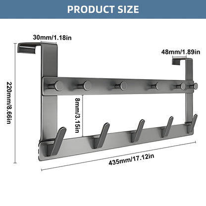 Over Door Hooks, Over Door Hanger, Double Row Hook Behind The Door, Over Door Hook Hanger with 11 Hooks, Heavy Duty Coat Hooks and Racks, Assembly-Free Over Door Hanger, Gray