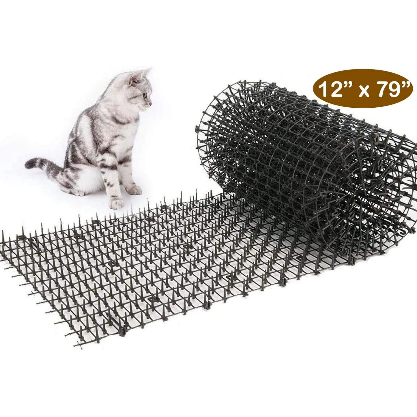 Cat Scat Mat Indoor Spiked Mat Network Digging Stopper for Garden Fence Keep Pet Dog Cat Off Couch Furniture (12 x 79 Inch, Black)