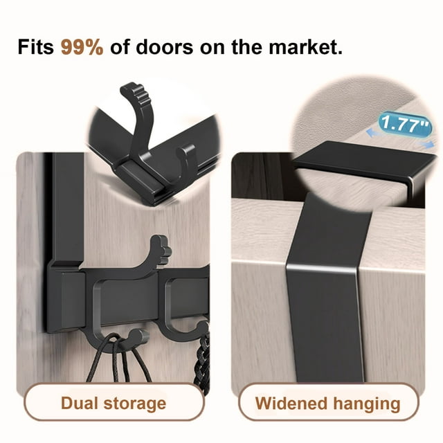 Over The Door Hooks,Over The Door Organizer, Movable over the Door Towel Rack with 6 Dual Coat Hangers,Heavy-Duty Over Door Hook Organizer, Black Over The Door Hanger Fits 1-3/4" Thick