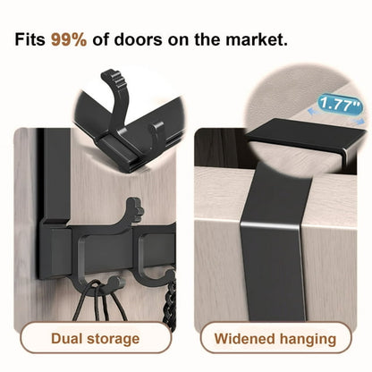 Over The Door Hooks,Over The Door Organizer, Movable over the Door Towel Rack with 6 Dual Coat Hangers,Heavy-Duty Over Door Hook Organizer, Black Over The Door Hanger Fits 1-3/4" Thick