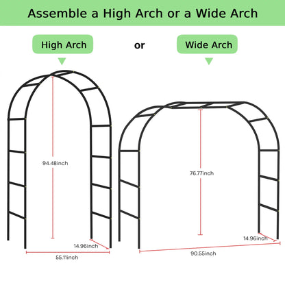 Wedding Arch Garden Arch 7.87 x 4.59 x 1.25FT Christmas Arch Backdrop Stand for Ceremony Metal Garden Trellis for Various Climbing Plant Garden Decor,Assemble Freely 2 Sizes,Black
