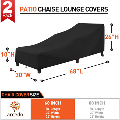 Chaise Lounge Cover Patio Outdoor Furniture Covers Waterproof Outdoor Chair Covers 2 Pack 83W x 30D x 31.5H inch Black