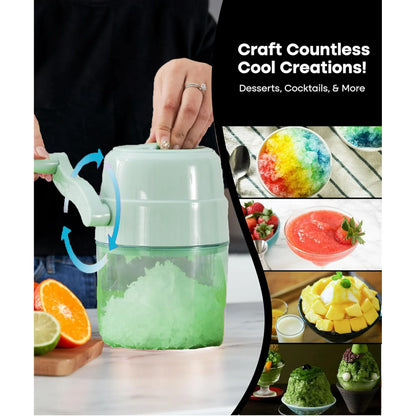 Snow Cone Machine Manual Shaved Ice Maker, Portable Ice Shaver Hand Crank Slushie Machine for home,Domaci Snow Cone Maker for Outdoor Picnics, Green