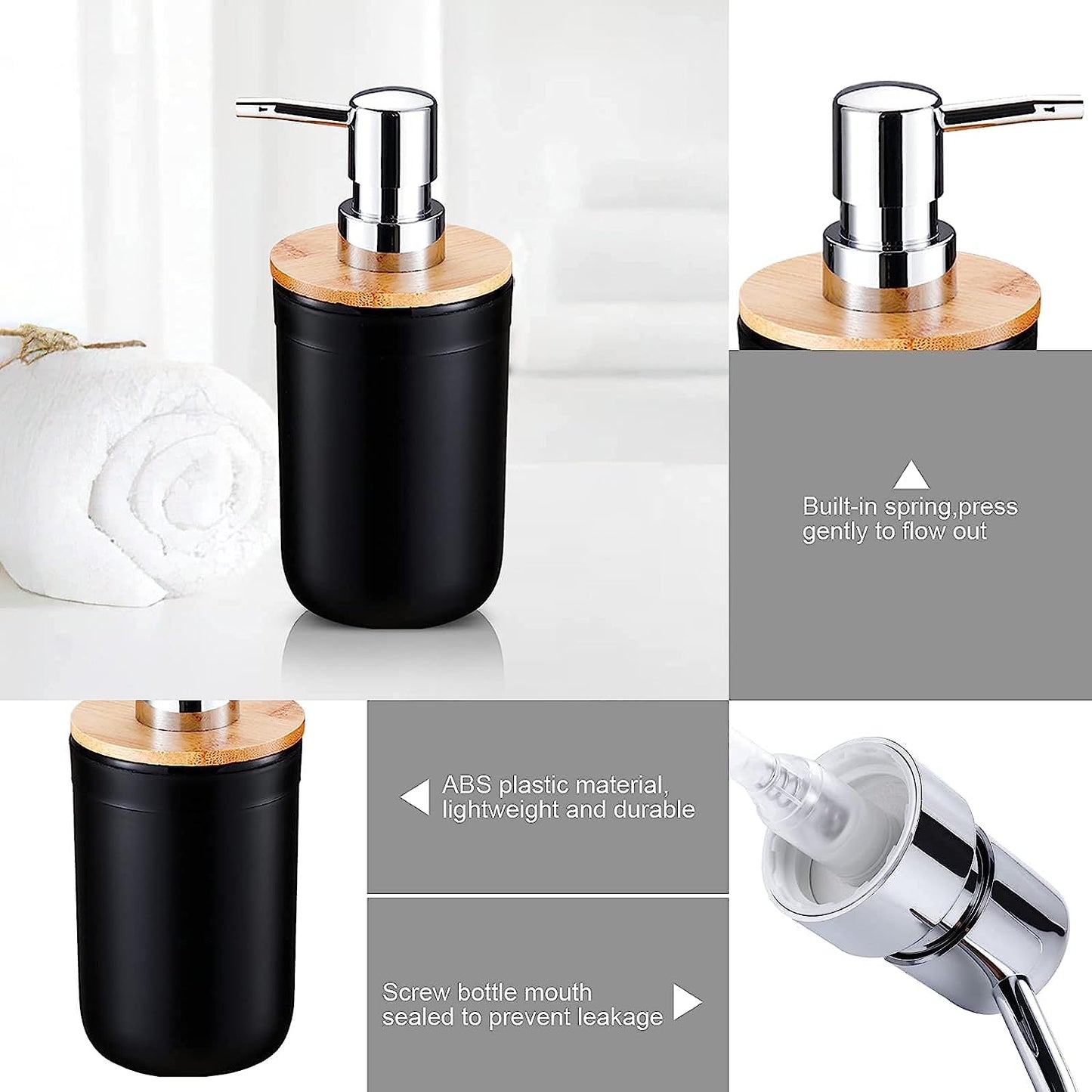 Bathroom Accessory Set, 4 Packs Dinosam Bamboo Waterproof Gift Set Plastic Toothbrush Cup Lotion Dispenser Soap Box Tooth Mug Modern Style for Home Hotel
