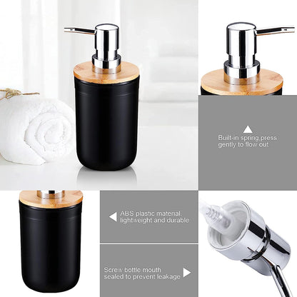 Bathroom Accessory Set, 4 Packs Dinosam Bamboo Waterproof Gift Set Plastic Toothbrush Cup Lotion Dispenser Soap Box Tooth Mug Modern Style for Home Hotel