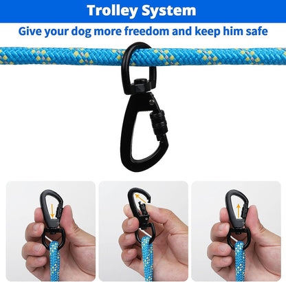 50ft Dog Tie Out Cable for Camping with 10ft Dog Lead for Dog Run,Long Leash for Dogs Outside Reflective Dog Chains for Outside with 360° Tangle Free &Heavy-Duty Clasp for Dogs Up to 125 Lbs