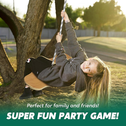 Tree Swing for Kids Swing,Wooden Backyard Swinging Toy for Kids Ages 4 and Up, Holds up to 440 Pounds - Includes 18" Curved Seat Swing with Heavy Duty Braided Rope, Brown