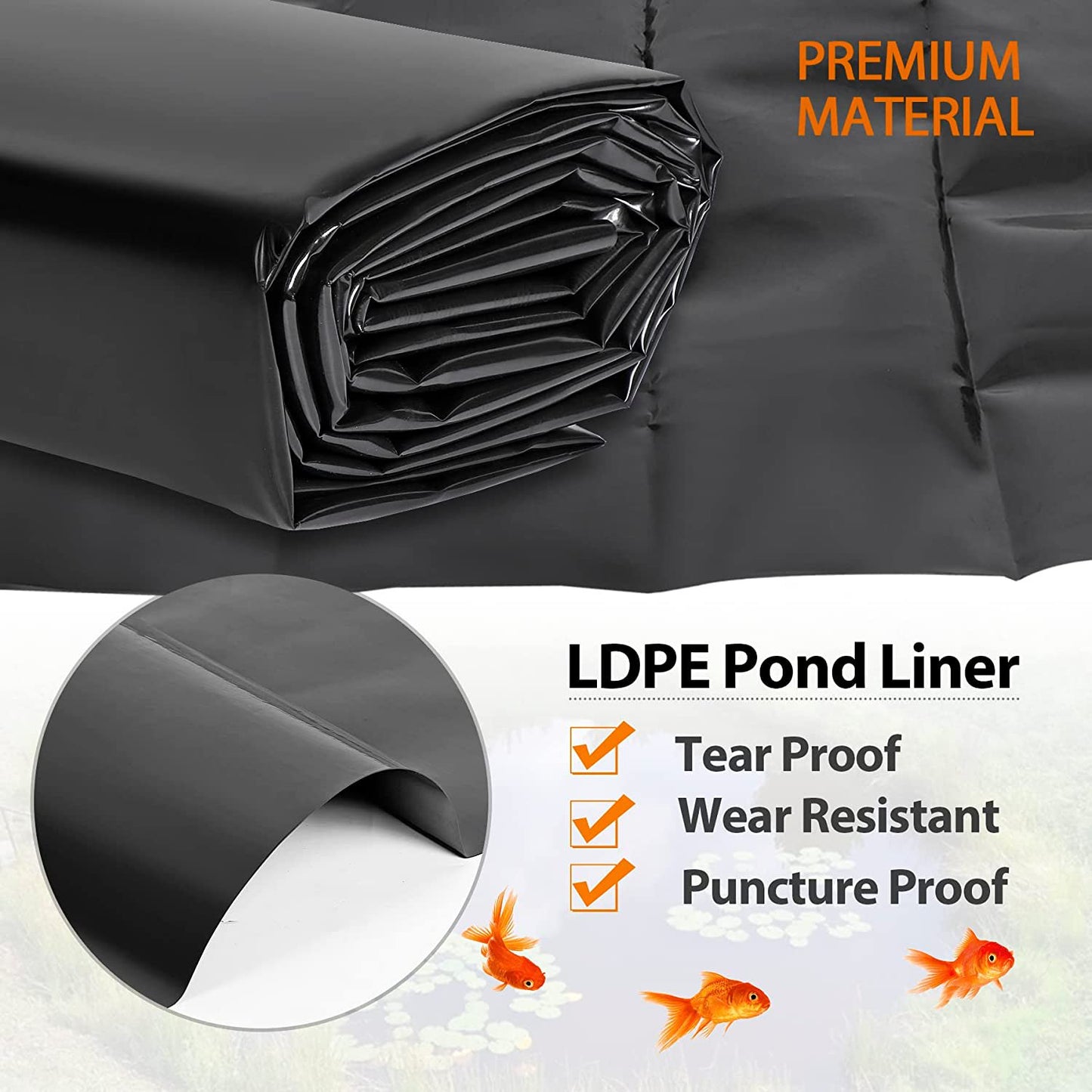 Pond Liner,6.6 x 10ft Pond Liners for Outdoor Ponds,Teencool 10 Mil HDPE Fish Pond Liners Skins