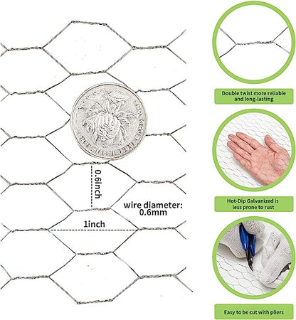 Chicken Wire Fencing Mesh,15.7in x 16.4ft Chicken Wire Net for Craft, Chicken Wire Fence Mesh with Plier, Protective Gloves for Crafts Garden Poultry Chicken Coops Rabbit Rodent Cage