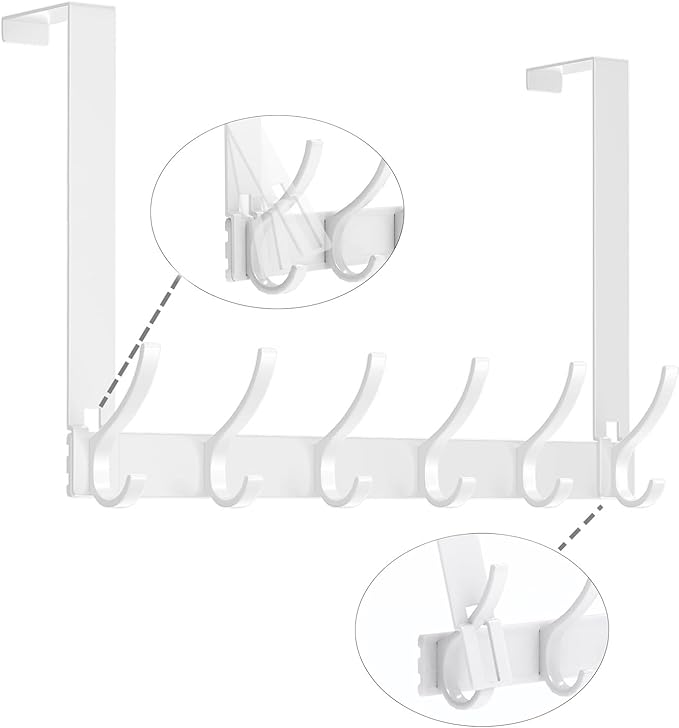 Over The Door Hooks, Door Hanger Hooks for Hanging, Over The Door Towel Racks, Over The Door Hanger, Coat Rack with 12 Coat Hooks, Wreath Door Hanger Over The Door Organizer, White