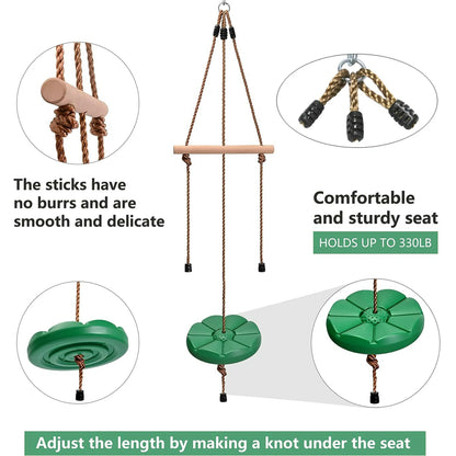 Tree Swing for Kids Swing,Climbing Rope Swing Seat with Swing board and Kids Hanging Bar,Disc Rope Swing Outdoor Garden Swing Set Accessory Children's 3 Years+