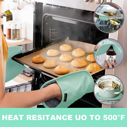 Silicone Pot Holders Sets: Heat Resistant Oven Hot Pads with Pockets Non Slip Grip Large Potholders for Kitchen Baking Cooking | Quilted Liner | 9.8 x 7.6 Inches (2, Bermuda Teal)