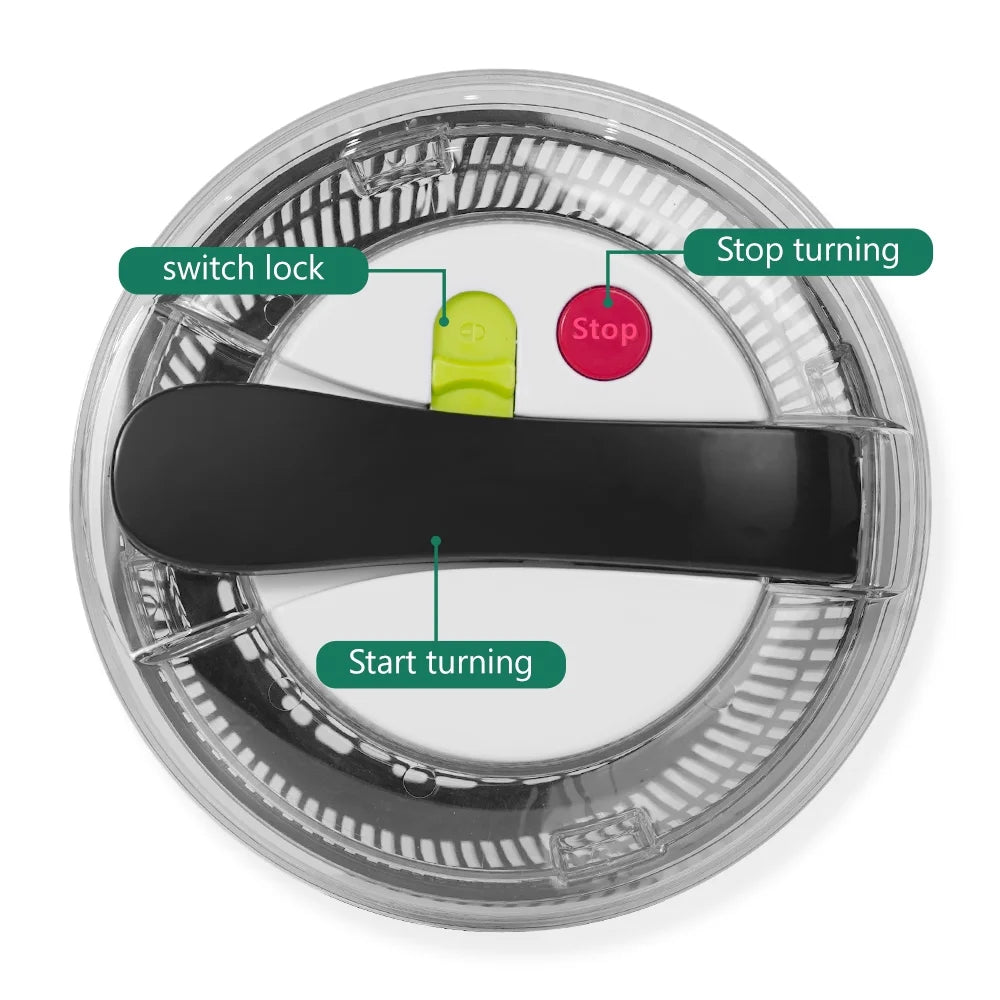 Salad Spinner Handle Vegetable Dryer,Domaci 3qt Fruit Veggie Bowl Lockable Colander Basket and Lid with Drawcord Switch