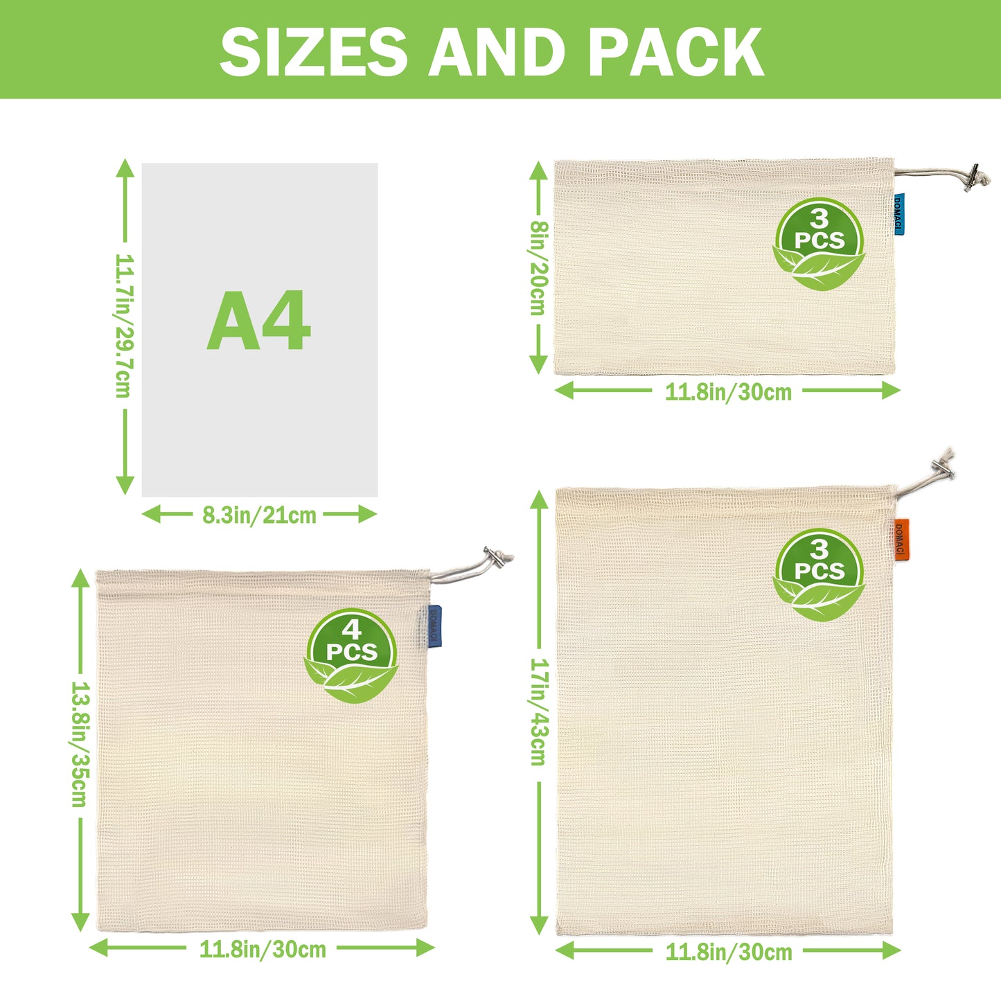 10 Pack Reusable Produce Bags, Mesh Produce Bags, Reusable Vegetable Produce Bags Cotton Washable for Grocery Fruits and Vegetable Shopping, Transporting Storing