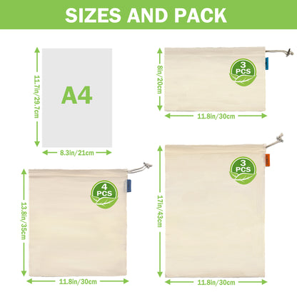 10 Pack Reusable Produce Bags, Mesh Produce Bags, Reusable Vegetable Produce Bags Cotton Washable for Grocery Fruits and Vegetable Shopping, Transporting Storing