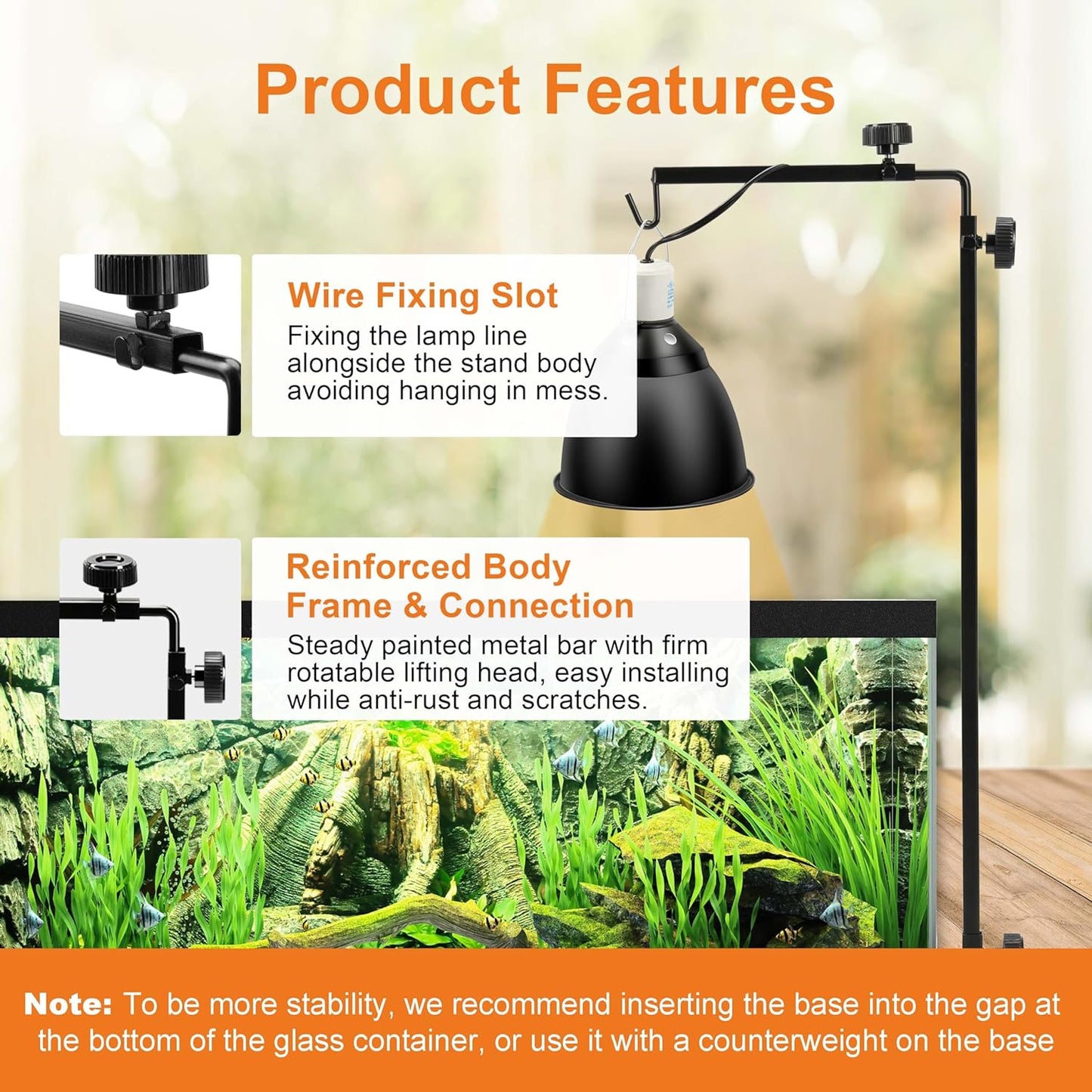 Reptile Domes Stand, Adjustable 17-37 Inch Heat Lamp Stand Fixture for Terrarium , Metal Basking Lamp Holder, Suitable for All Reptile Domes Lamp, L Size