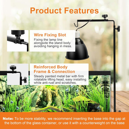 Reptile Domes Stand, Adjustable 17-37 Inch Heat Lamp Stand Fixture for Terrarium , Metal Basking Lamp Holder, Suitable for All Reptile Domes Lamp, L Size