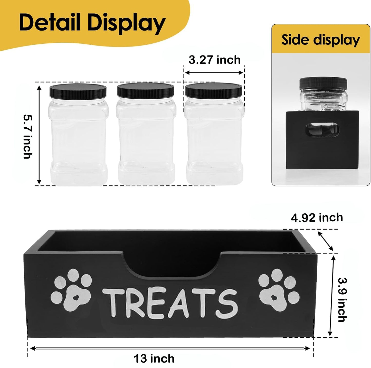 Dog Treat Container with 3 Plastic Dog Treat Jar, Dog Food Storage Container with Wooden Stand, Airtight Pet Food Storage Containers for Dogs and Cats, Dog Snacks Treat Organizer for Kitchen Counter