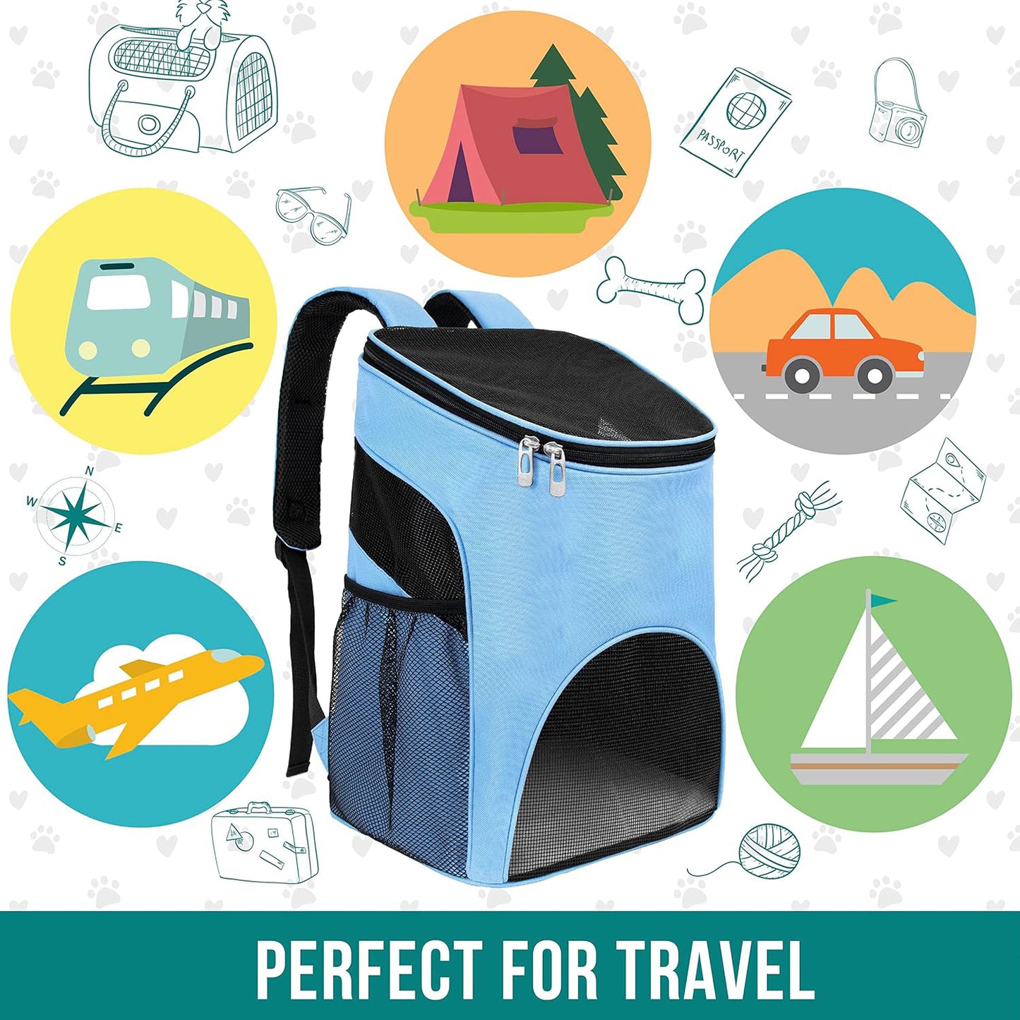 Small Dogs and Cat Backpack Carrier, Airline Approved Pet Backpack Carrier, Ventilated, Safety Strap, Buckle Support Designed for Hiking Travel Camping Outdoor