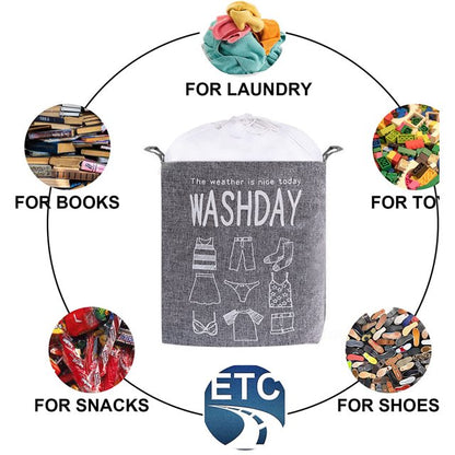 75L Freestanding Large Laundry Basket with Lid, Collapsible Large Drawstring Clothes Hamper Storage with Handle, Dinosam Storage Basket for Bathroom,Gray