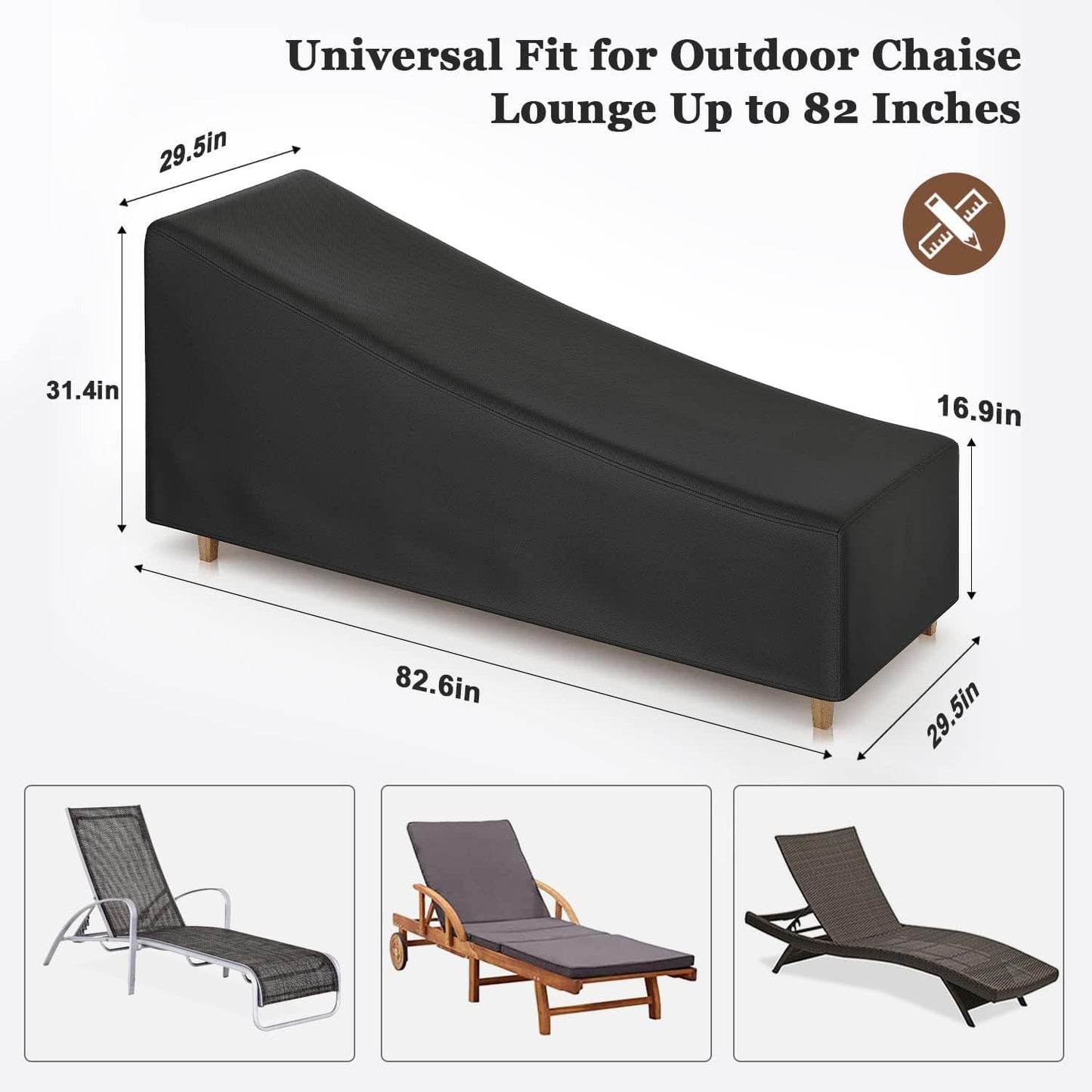 Chaise Lounge Cover Patio Outdoor Furniture Covers Waterproof Outdoor Chair Covers 83W x 30D x 31.5H inch Black