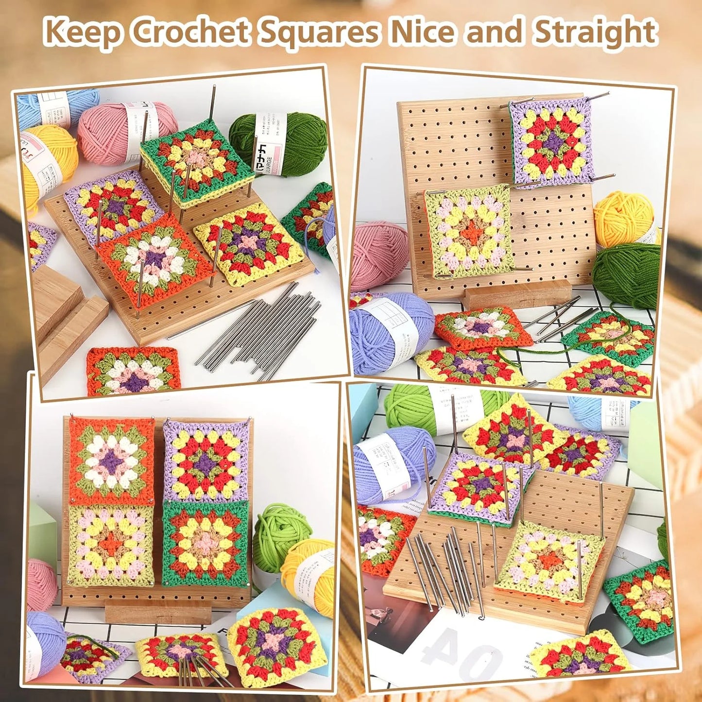 Crochet Blocking Board with Pins Board Granny Square Blocking Board for Crochet Projects Blocking Mats for Knitting with 10 Stainless Steel Pins Crochet Gifts for Crocheter,7.8" x 7.8"