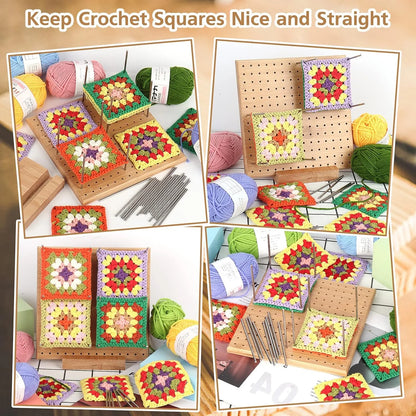 Crochet Blocking Board with Pins Board Granny Square Blocking Board for Crochet Projects Blocking Mats for Knitting with 10 Stainless Steel Pins Crochet Gifts for Crocheter,7.8" x 7.8"