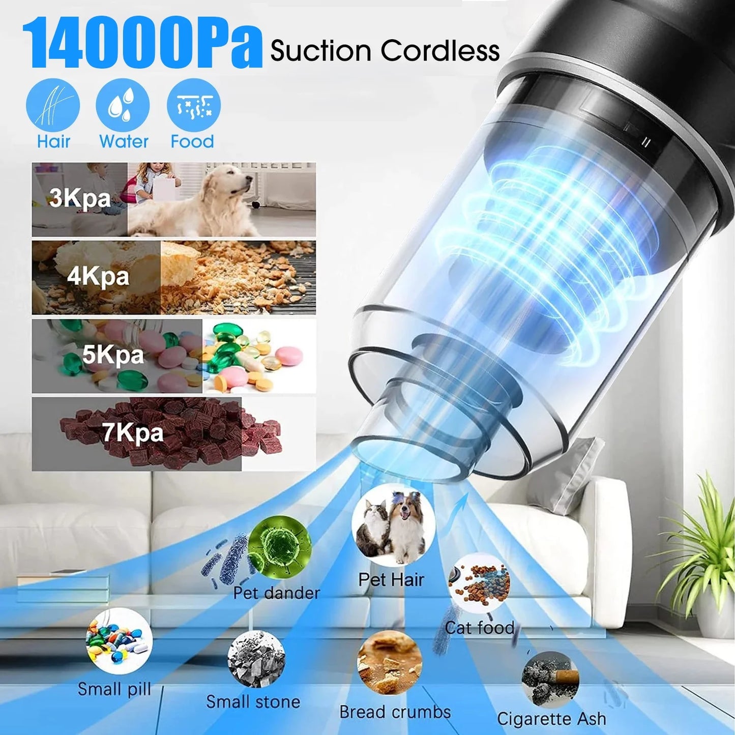 Handheld Vacuum Cordless,Domaci 14000Pa Car Vacuum Cleaner,Foldable Car Facuum Fortable Cordless 120W High Power Wet/Dry Vacuum