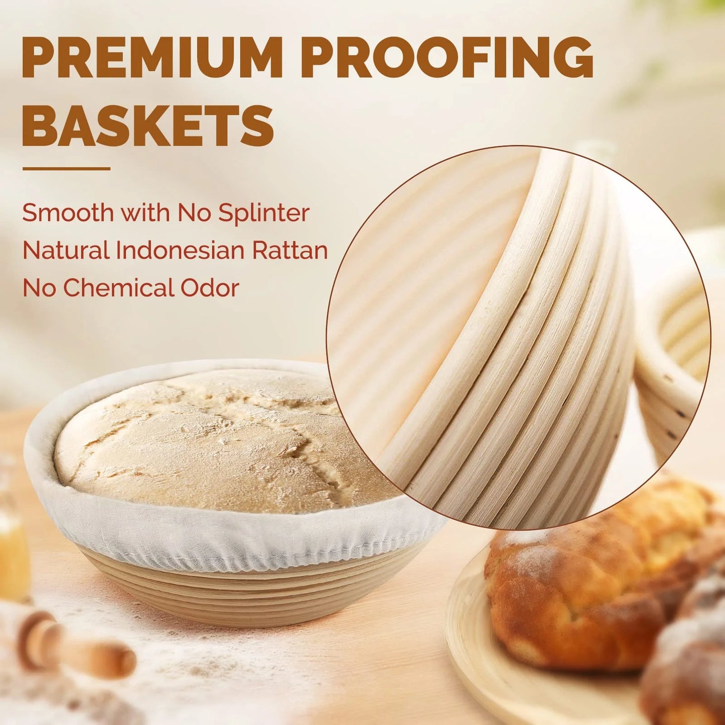Bread Banneton Proofing Basket Set of 2, Domaci 9 Inch Round & 10 Oval Cane Sourdough Baskets with Lame,Dough Scraper Linen Liner Basting Brush for Making Baking Fermentation ﻿