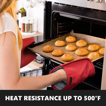 Rorecay Silicone Pot Holders Sets: Heat Resistant Oven Hot Pads with Pockets Non Slip Grip Large Potholders for Kitchen Baking Cooking | Quilted Liner | 9.8 x 7.6 Inches (Red, 2)