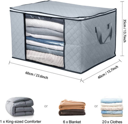 Clothes Storage, 3 Pack 84L Large Clothes Storage Bags, Foldable Closet Organizer Storage Containers with Reinforced Handle, Clear Window, Sturdy Zippers, Gray