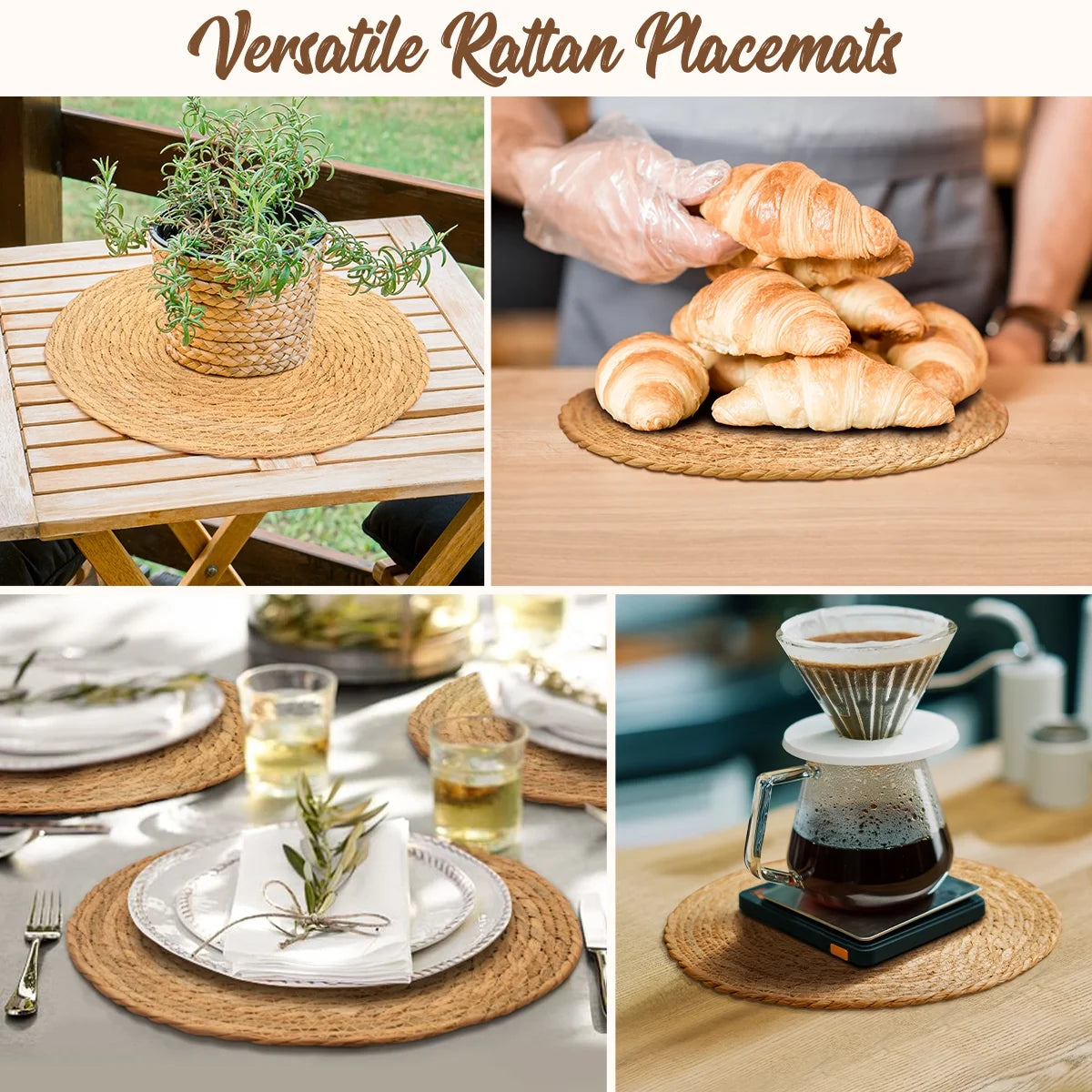 Round Woven Placemats Set of 10, 13 Inch Boho Farmhouse Rustic Woven Place Mats for Dining Table Decor, Rattan Wicker Table Mats Chargers for Dinner Plates