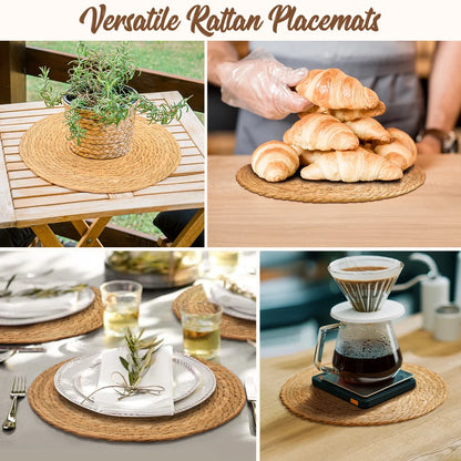 Round Woven Placemats Set of 10, 13 Inch Boho Farmhouse Rustic Woven Place Mats for Dining Table Decor, Rattan Wicker Table Mats Chargers for Dinner Plates
