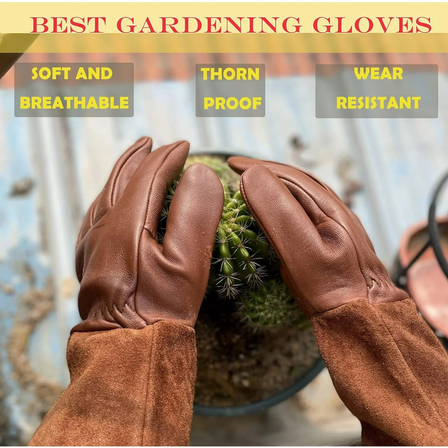 Women Garden Gloves Outdoor Garden Gloves for Women Large Long Forearm Gardening Gloves Rose Gardening Gloves for Gardening, Trimming, Yard, Brown