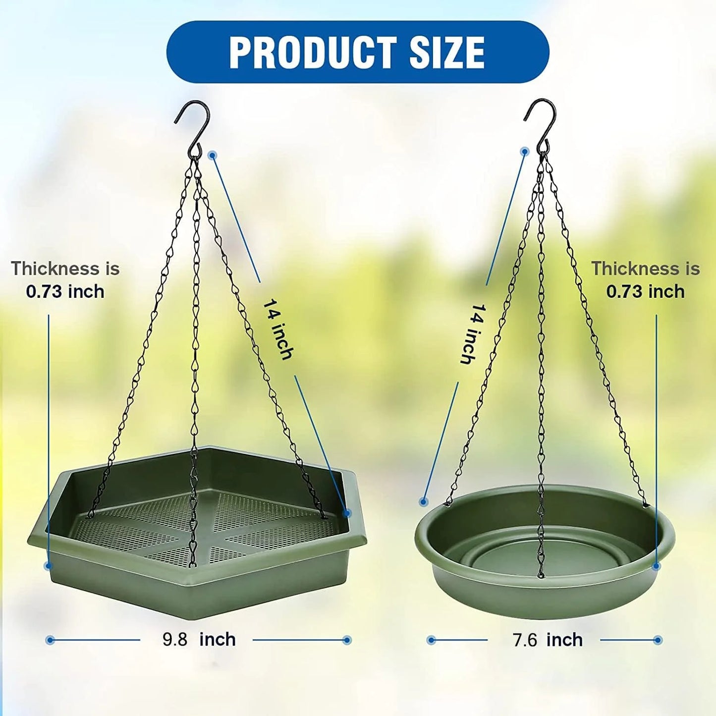 Hanging Bird Bath Hanging Bird Feeder, Bird Feeder, 2 in 1 Hanging Bird Feeder & Bird Bath for Outside, Hanging Bird Baths for Outdoors, Hanging Bird Feeder Tray (Green)