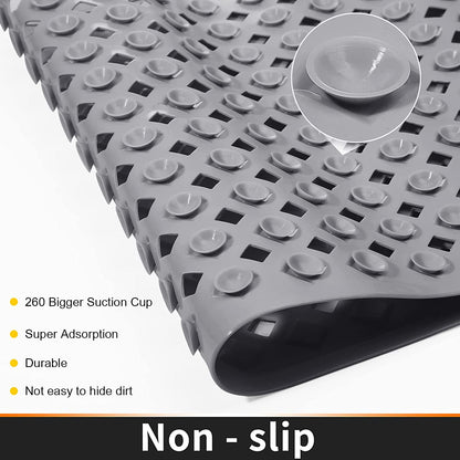 Bath Tub Mat Bath Mat for Tub Shower Mat Dinosam Bathtub Mat Non Slip 16 x 35 Extra Long Rubber Bath Mat, Suction Cups, Drain Holes, Machine Washable Bathroom Mat,Gray