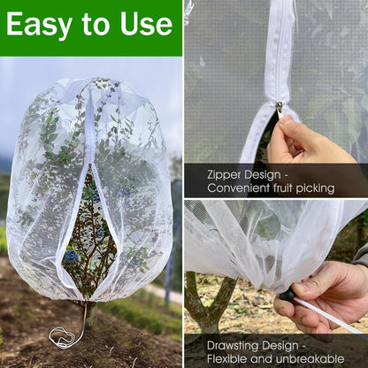 2 PCS Fruits Tree Netting with Zipper and Drawstring, 3.28 x 5 ft Large Bird Netting,Bird Barrier Mesh,Garden Netting Plant Cove Transparent Bird Plant Barrier Flower Fruits Mesh Screen