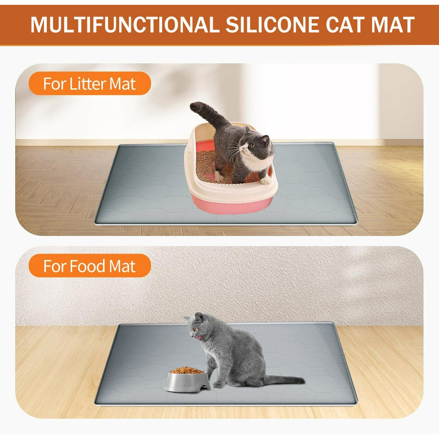 Cat Litter Mat Waterproof ,Large 34"*23" Non-slip Silicone Cat Litter Mat,Cat Litter Box Mat for Litter Trapping,Easy to Store Kitty Litter Mat Gray