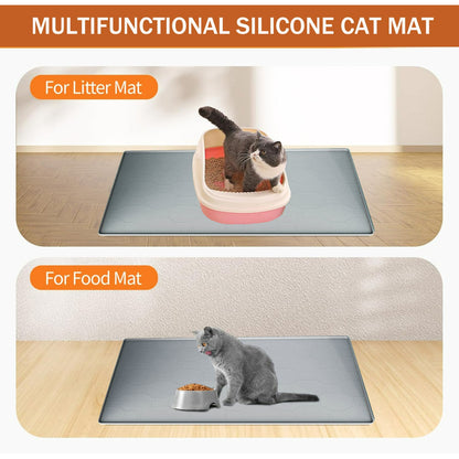Cat Litter Mat Waterproof ,Large 34"*23" Non-slip Silicone Cat Litter Mat,Cat Litter Box Mat for Litter Trapping,Easy to Store Kitty Litter Mat Gray